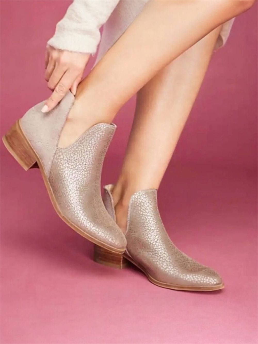 Anthro Kaanas “Tijuana Cutout” Print Leather Slip-on Boot in Gold/Taupe Sz 36